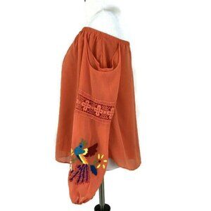 VaVa by Joy Han Size XS Chiffon Top Open Shoulder Floral Embroidery NWT Crochet